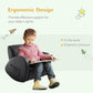 Grey PU leather kids rocking chair with side pocket, toddler seated and writing