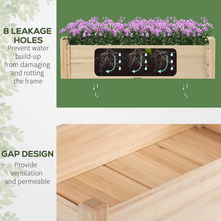Two-tier wooden planter bed showing drainage gap and gap design