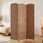 Natural wood 3-panel wicker room divider with three arched screens