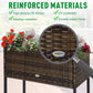Brown rattan-style wicker planter box with black metal frame and reinforced weave