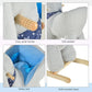 Plush bunny rocking horse with easy-grab handle, safety belt, and solid wooden base