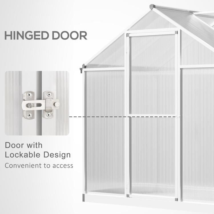 Greenhouse hinged door with lock hardware, clear polycarbonate panels, aluminum frame