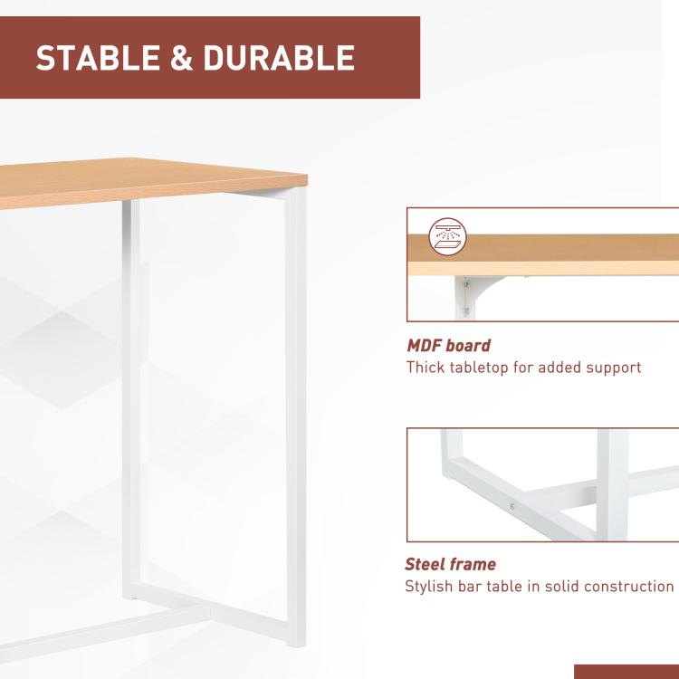 White bar table with light wood tabletop and sturdy steel frame