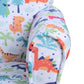 Kids dinosaur print armchair arm detail with padded fabric edge and colorful dinosaur pattern
