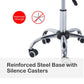 Reinforced chrome base rolling stool with black casters and adjustable height pole
