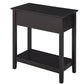 Dark coffee narrow side table with open bottom shelf and flip-top cabinet