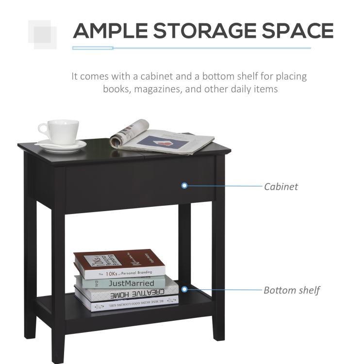Dark coffee end table featuring cabinet storage and bottom shelf