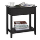 Dark coffee narrow side table with top cabinet opening and bottom shelf
