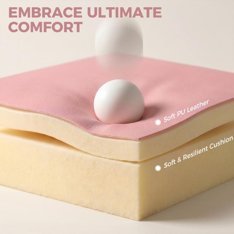 Pink cushioned seat showing thick padding under the upholstery