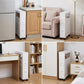 White narrow rolling bathroom storage cabinet with door and two side drawers