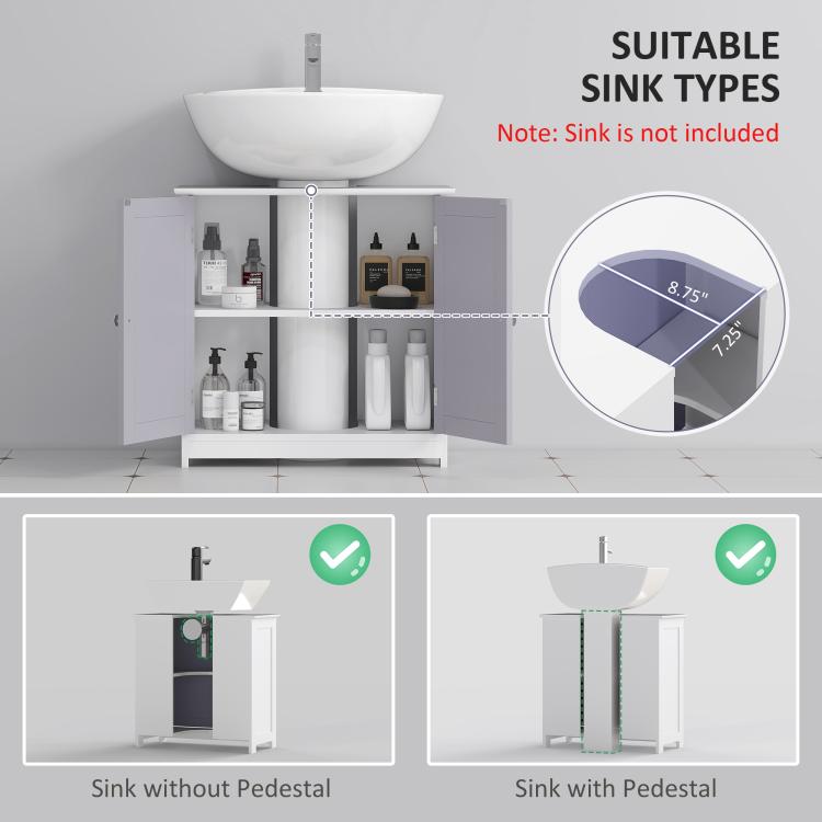 Bathroom cabinet with two-door storage and open top for sink fit, gray interior shelf