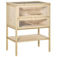 Natural wood 3-tier small animal hutch with front door, open mesh panels, shelves