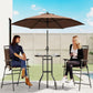 Patio bar set with brown umbrella over wave glass table and two folding chairs
