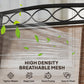Brown breathable mesh chair back with decorative window pattern on black frame