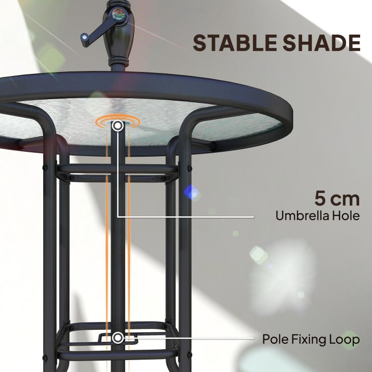 Umbrella stand frame with umbrella hole and pole fixing loop