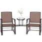 Patio rocking chair loveseat with two brown sling chairs and square coffee table