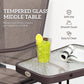 Tempered glass middle coffee table with drink on slate-brown frame