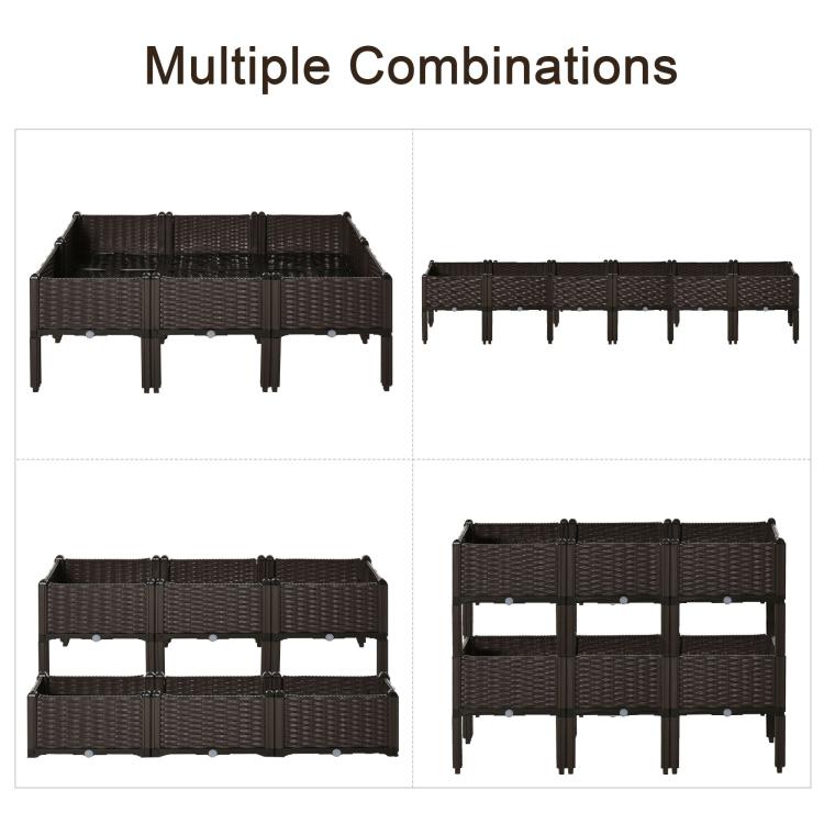 Modular raised garden bed planter box set with legs and rattan-pattern sections