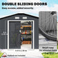 Double sliding doors shed illustration with interior storage and wheel access