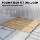 Foundation kit included inside shed base with floor platform on steel frame