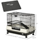 2-tier rolling small animal cage with ramp and removable divider, black wire and beige base