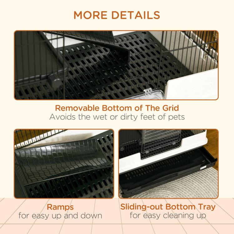 2-tier small animal cage with removable bottom grid and sliding-out tray for cleaning