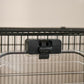 2-tier small animal cage latch with black plastic door handle on wire frame