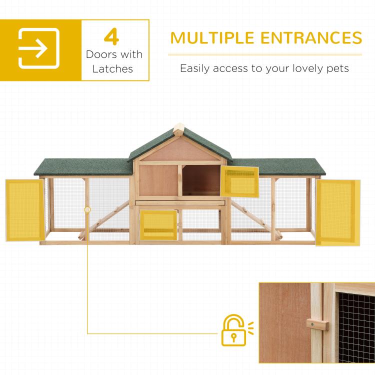 Two-story wooden rabbit hutch cutaway showing multiple doors and ladders
