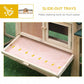 Rabbit hutch slide-out cleaning tray in a wooden frame