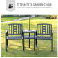 Two-person outdoor garden bench with slatted chairs and central middle table