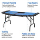 Foldable blackjack poker table with blue felt, 7 cup holders, and padded arm rests