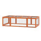Rabbit hutch wooden outdoor enclosure with wire mesh sides and open frame roof