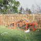 Rabbit hutch outdoor run with wire mesh panels and slanted top frame