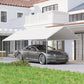 White carport canopy with galvanized frame covering a parked sedan