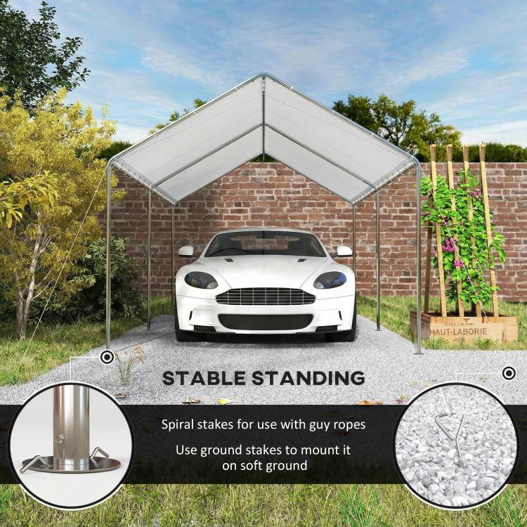 Stable standing galvanized carport frame with base support for stakes