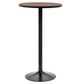 Round wood pub table with black single-column base and round foot