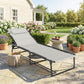Cream chaise lounge pool chair with pillow, breathable mesh seat, and black folding frame
