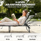Cream folding chaise lounge pool chair with adjustable back in multiple reclining settings