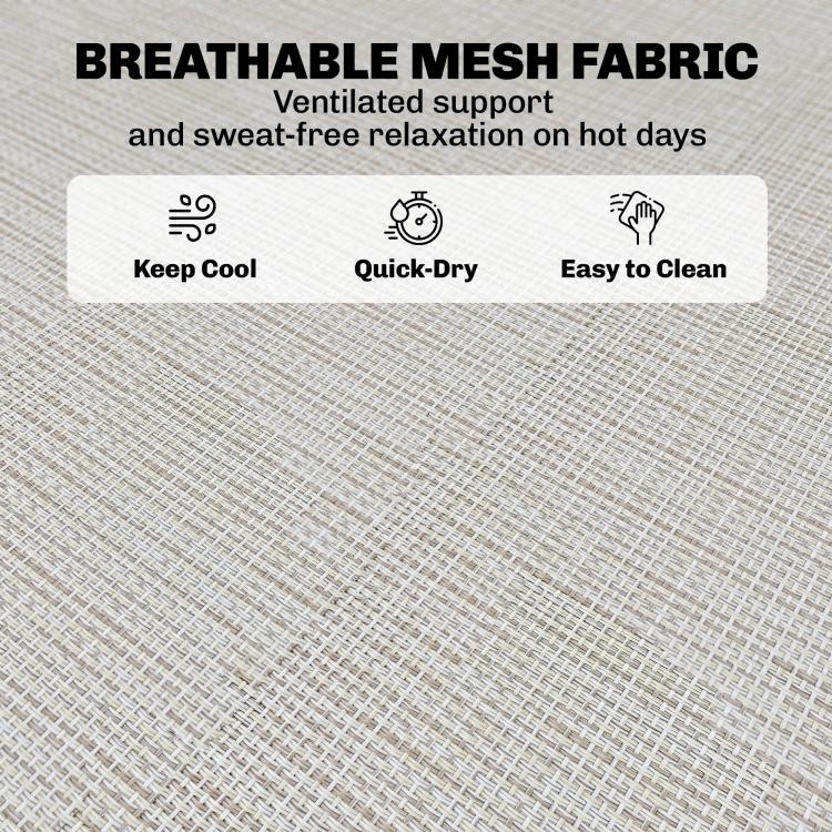 Breathable ventilated mesh fabric panel in light cream color for chaise lounge seating