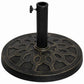Black round resin umbrella base with decorative cutout pattern and side locking knob