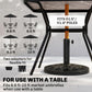 Black umbrella base with adapter shown and round decorative base for table use