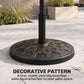 Black resin umbrella base stand featuring a decorative pattern on the round base