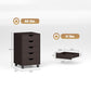 Brown 5-drawer cabinet diagram with caster base, weight and size indicators