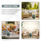 Antique blue ceramic garden stool with double-coin ring cutouts and round seat top.