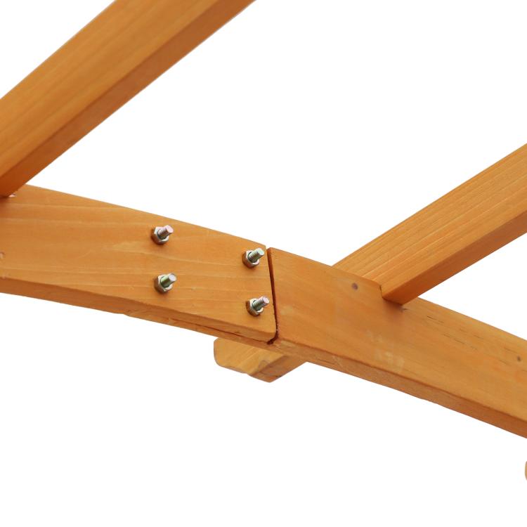 Wood garden pergola-style arbor trellis joint with metal bolts and plates