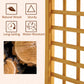 Close-up of wooden trellis panel with grid squares in honey-brown finish