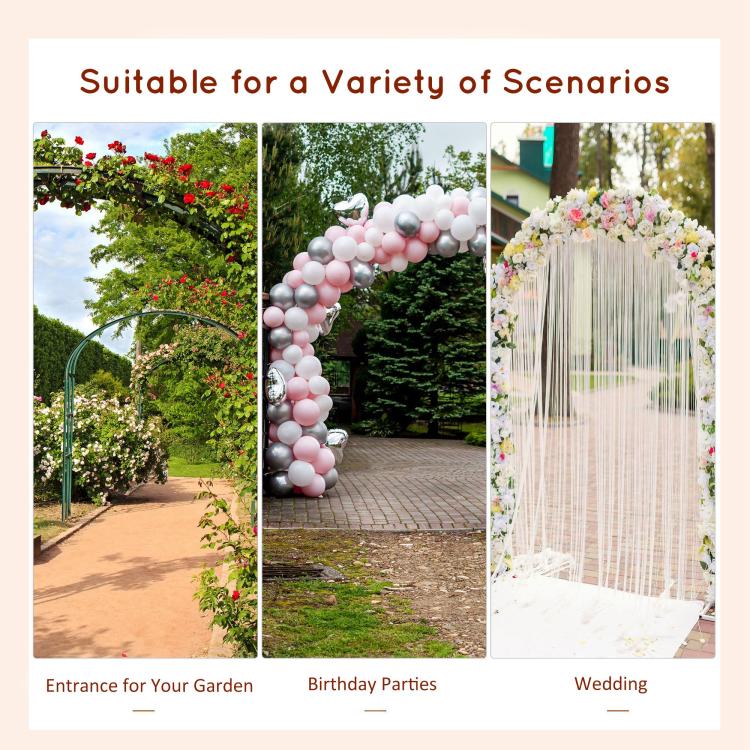 Garden arch trellis used as outdoor entrance, with flowering vines and decorative blooms