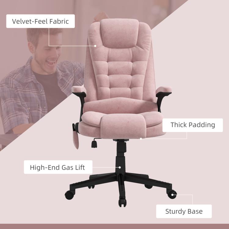 Pink high-back executive office chair with cushioned headrest and 6-point base