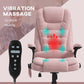 Pink velvet high-back office chair with vibration massage seat and back panels