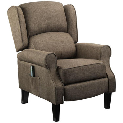 Brown wingback massage recliner chair with padded armrests and supportive headrest